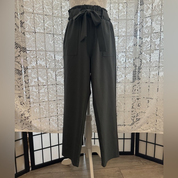 Grace Karin Dark Gray Slacks Women’s Size M Elastic High Waist with Tie Belt EUC - Picture 13 of 16
